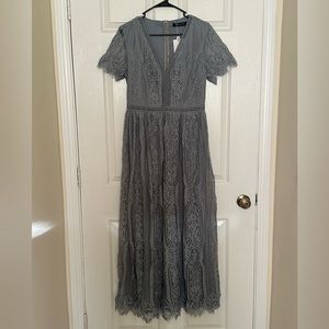 Slate Blue Long Lace Dress